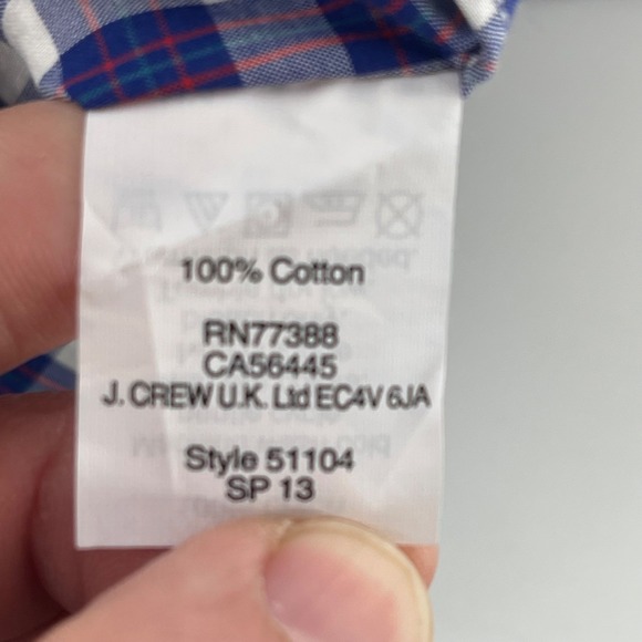 J Crew Men's Blue White Gingham Button Down Shirt Long Sleeve Size Medium preppy - Picture 4 of 7